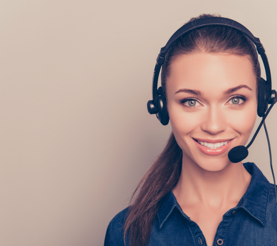 Lady with a call centre headset on